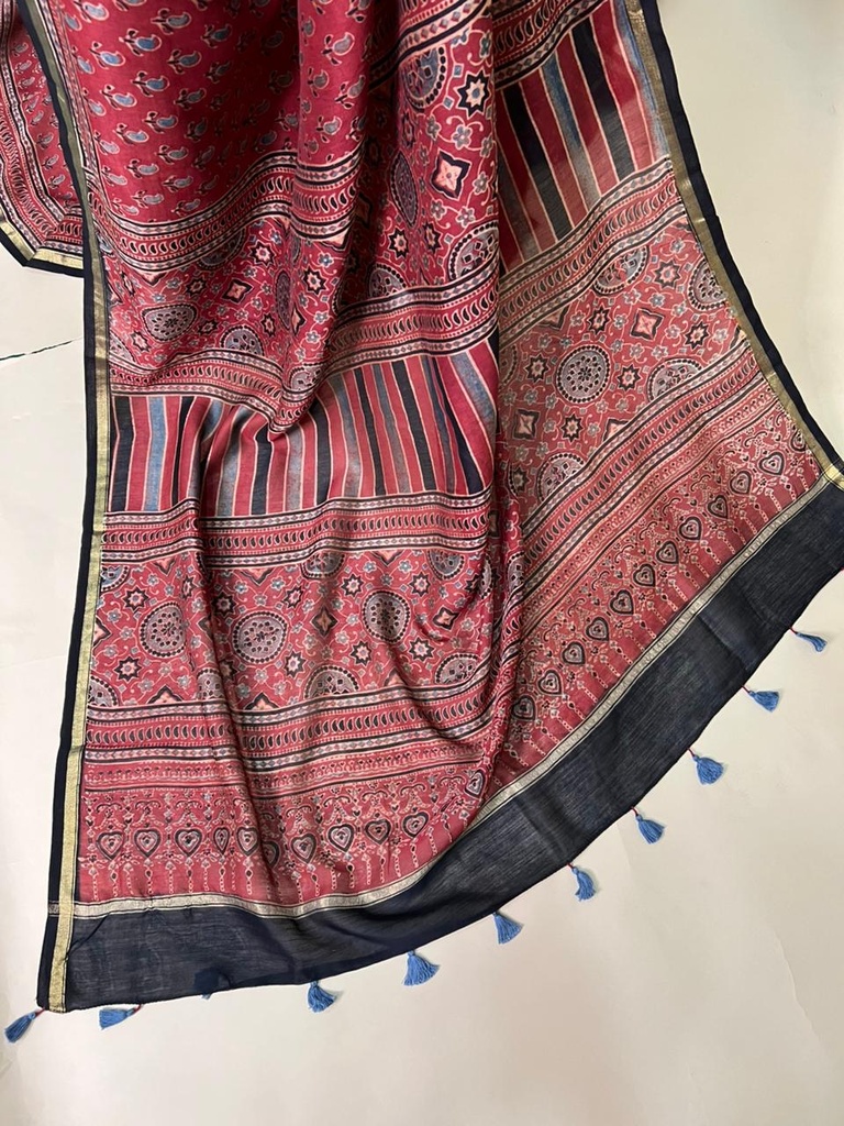 Ajrakh Chanderi Silk Sarees 5028 RED 1