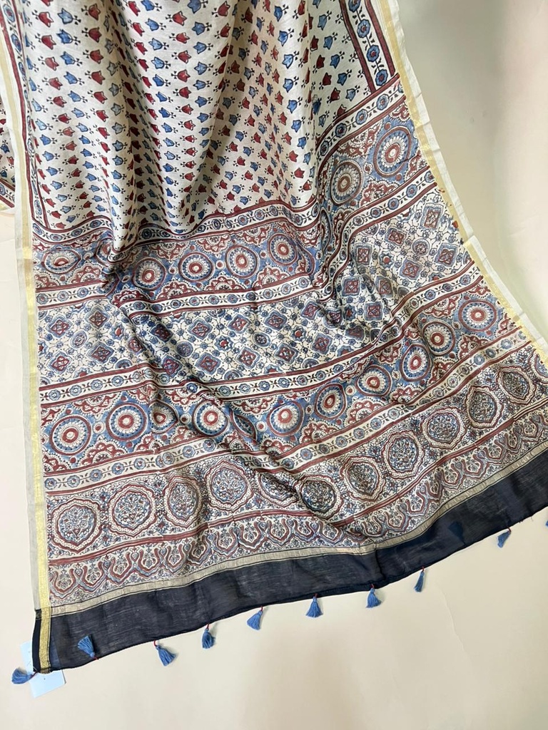 Ajrakh Chanderi Silk Sarees 5028 IVORY 2