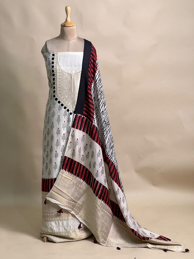 Ajrakh Dola Silk Suit Sets 5048 IVORY 2