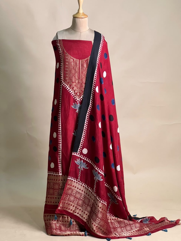 Ajrakh Dola Silk Suit Sets 5048 RED 2