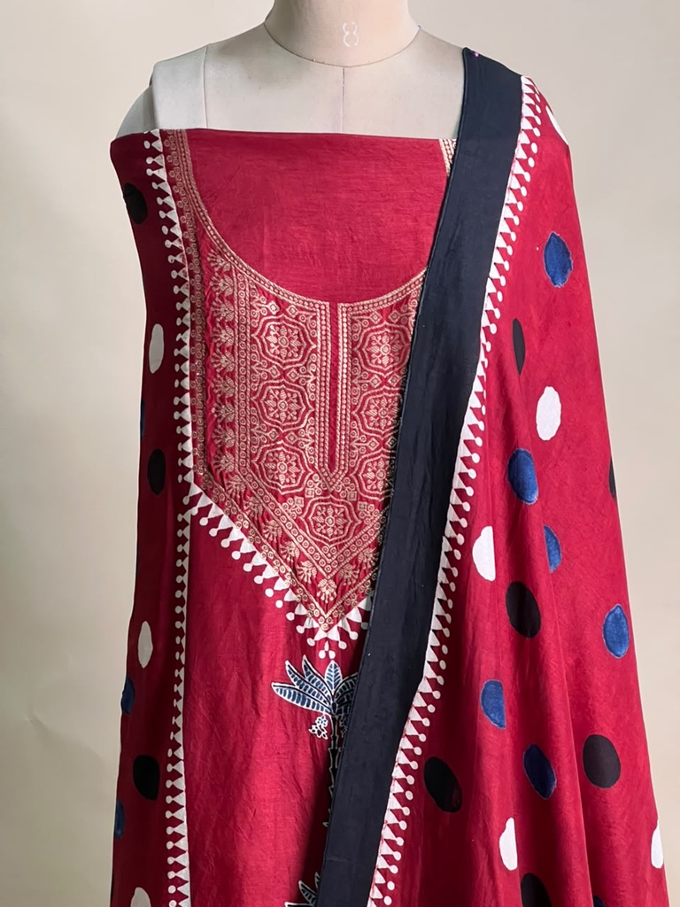 Ajrakh Dola Silk Suit Sets 5048 RED 2
