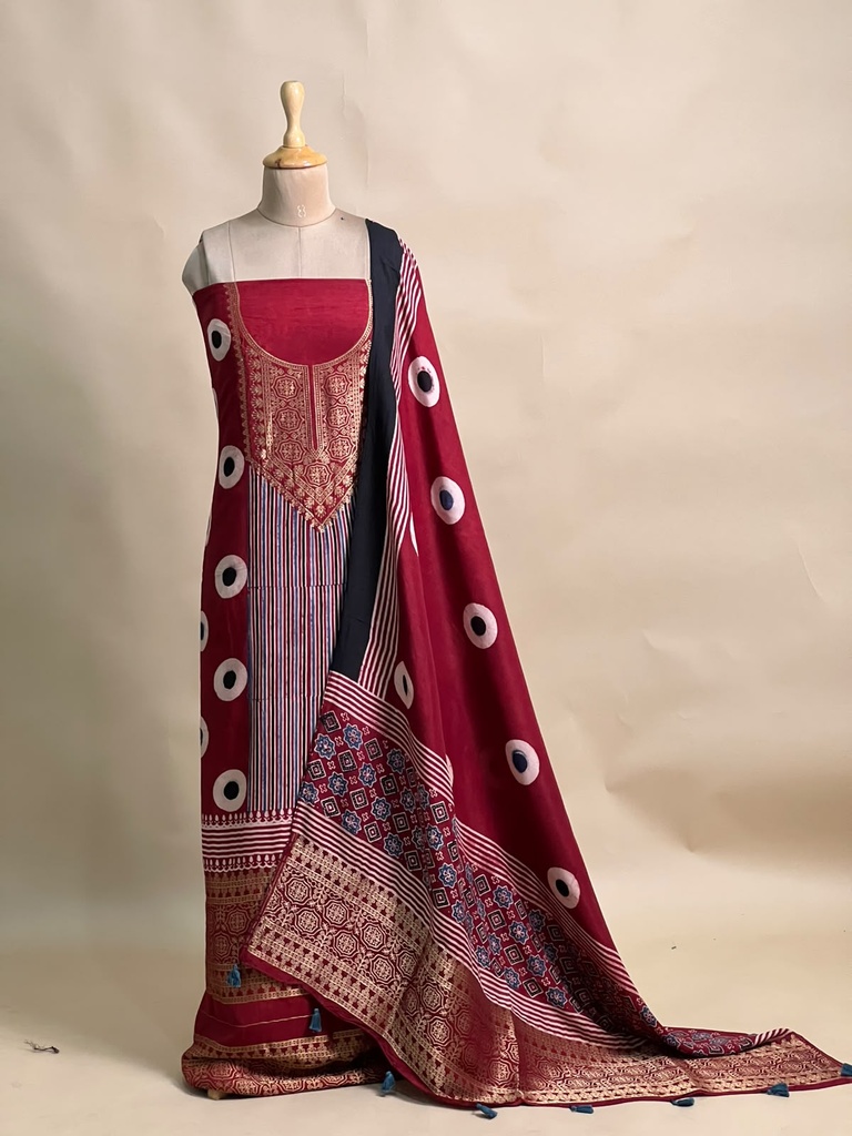 Ajrakh Dola Silk Suit Sets 5048 RED 3