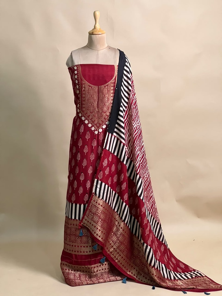 Ajrakh Dola Silk Suit Sets 5048 RED 4