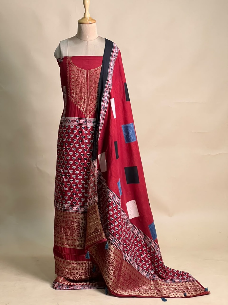 Ajrakh Dola Silk Suit Sets 5048 RED 1