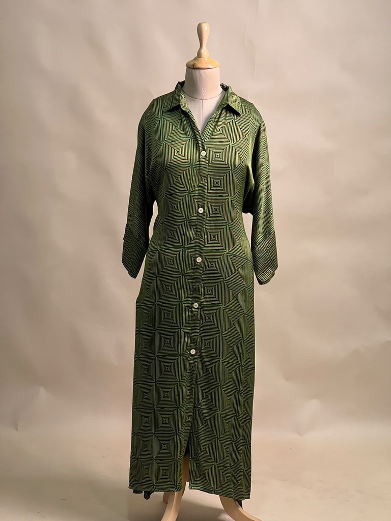 Ajrakh Modal Kaftan Style Dress 4803 GREEN
