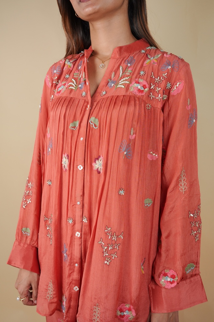 Embroidered Chinon Coord Sets 5049 BRICK RED