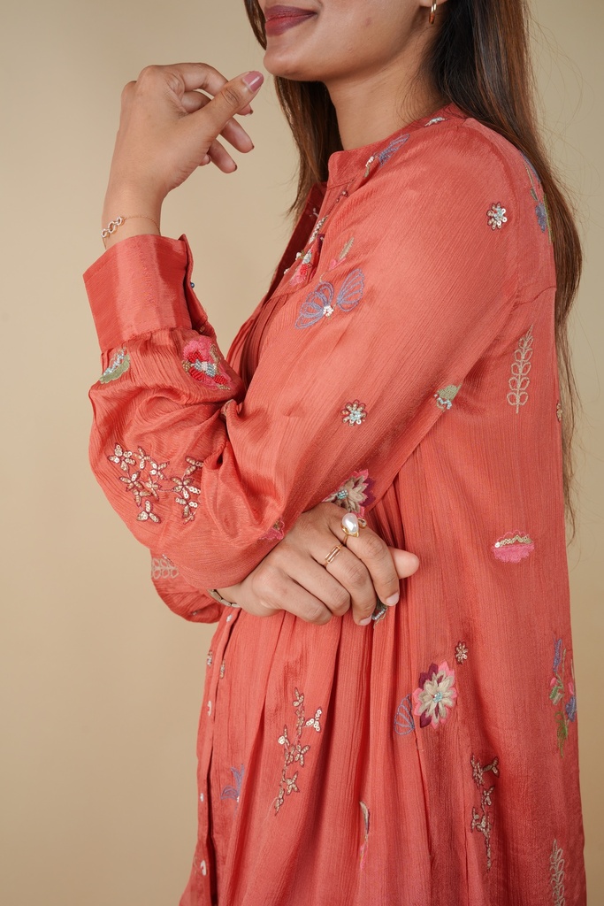 Embroidered Chinon Coord Sets 5049 BRICK RED