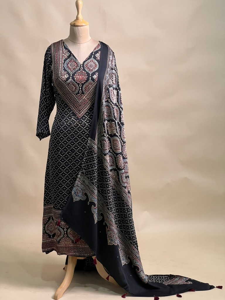 Ajrakh Modal Kurti Dupatta Set 5012