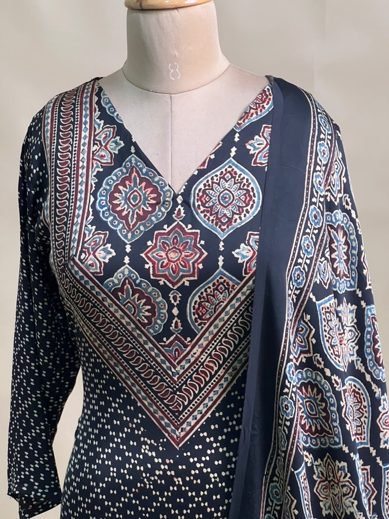 Ajrakh Modal Kurti Dupatta Set 5012