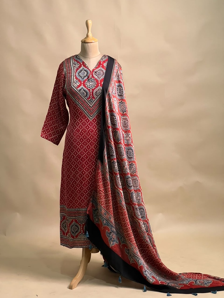 Ajrakh Modal Kurti Dupatta Set 5012 RED