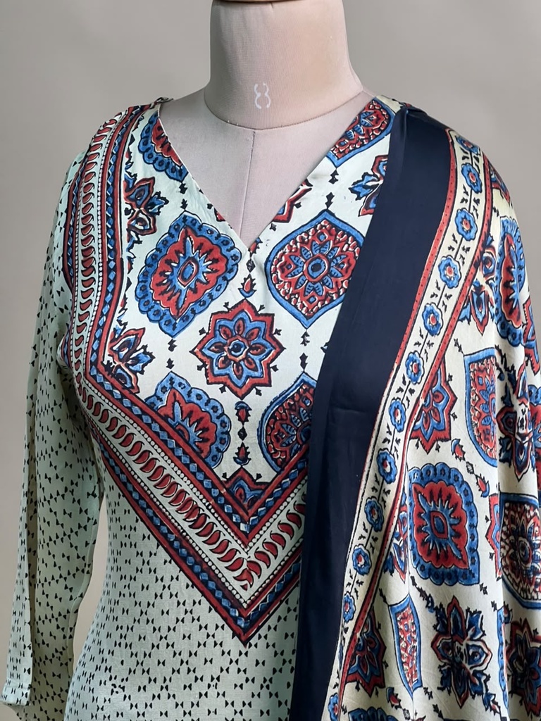 Ajrakh Modal Kurti Dupatta Set 5012 IVORY