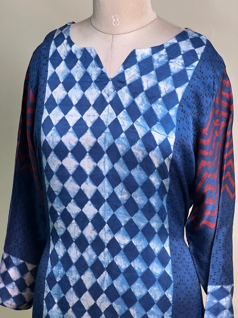 Ajrakh Modal Short Kurtis 5015 BLUE & RED