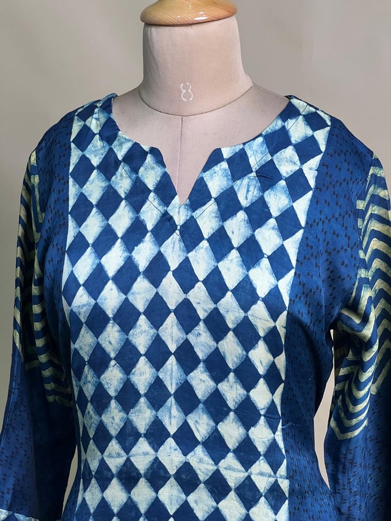 Ajrakh Modal Short Kurtis 5015 BLUE & YELLOW