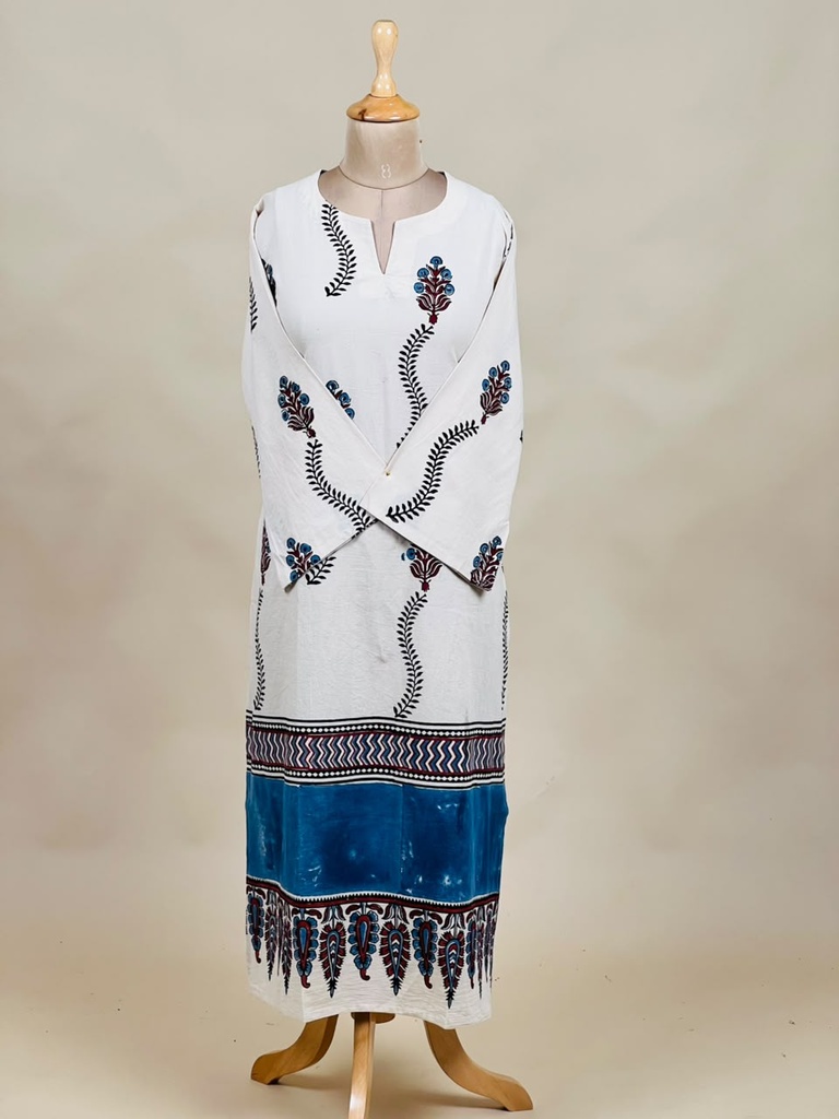 Ajrakh Cotton Kurti 5028 IVORY 1