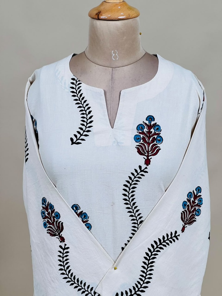 Ajrakh Cotton Kurti 5028 IVORY 1
