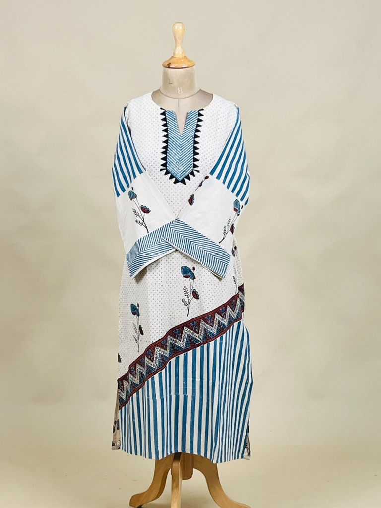 Ajrakh Cotton Kurti 5028 IVORY 3