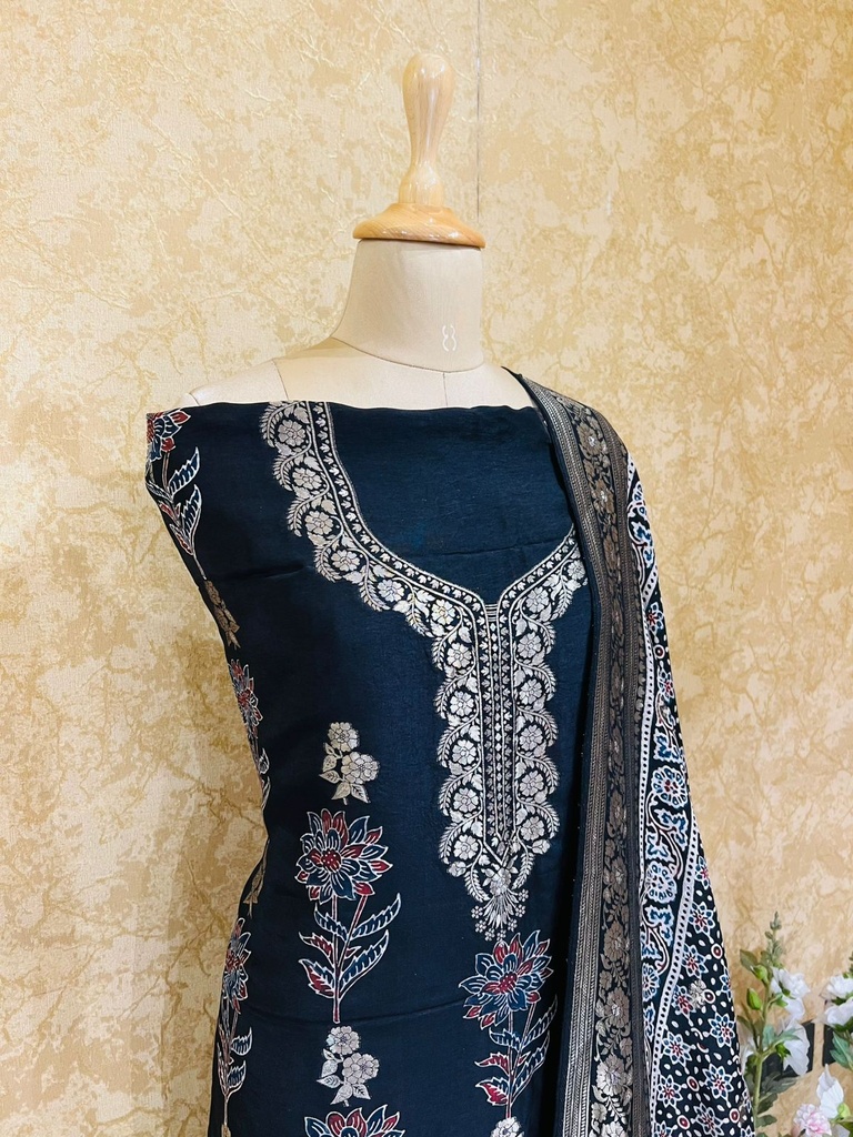 Ajrakh Dola Silk Sarees 5048