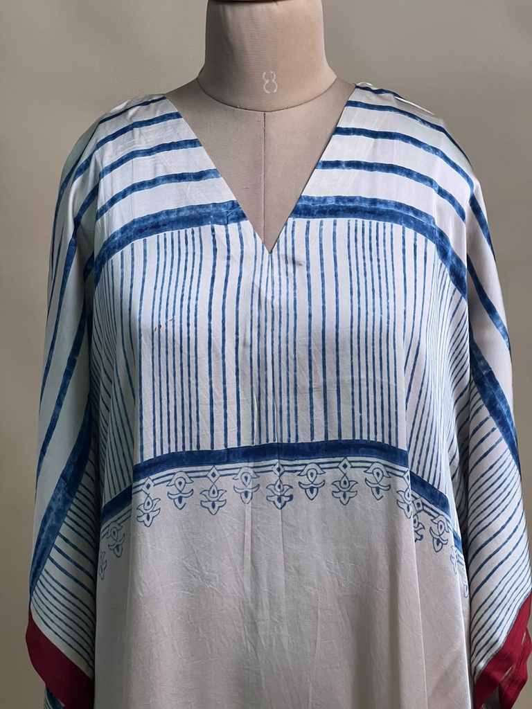 Ajrakh Modal Silk Kaftans 4801 IVORY & RED FREE SIZE