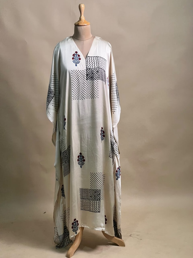 Ajrakh Modal Silk Kaftans 4801 IVORY 2 FREE SIZE