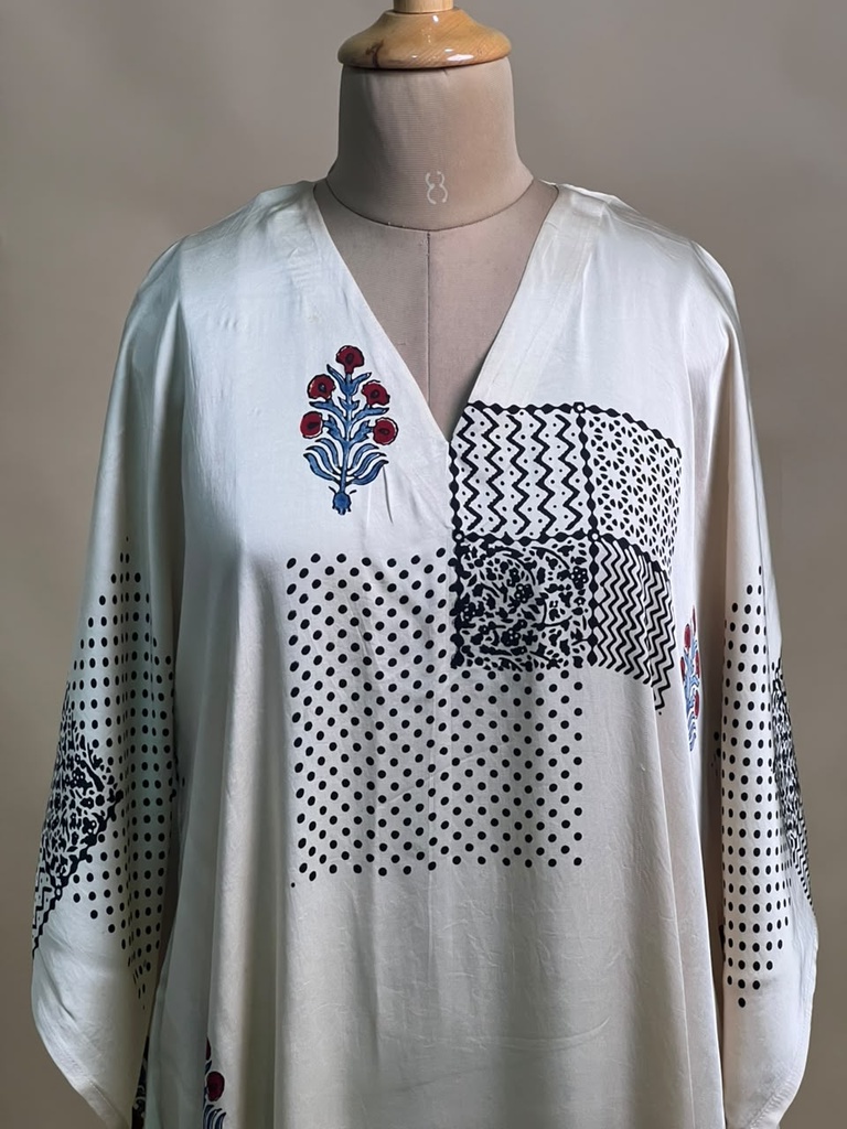 Ajrakh Modal Silk Kaftans 4801 IVORY 2 FREE SIZE