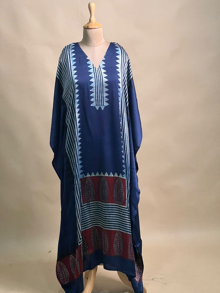 Ajrakh Modal Silk Kaftans 4801 BLUE 1 FREE SIZE
