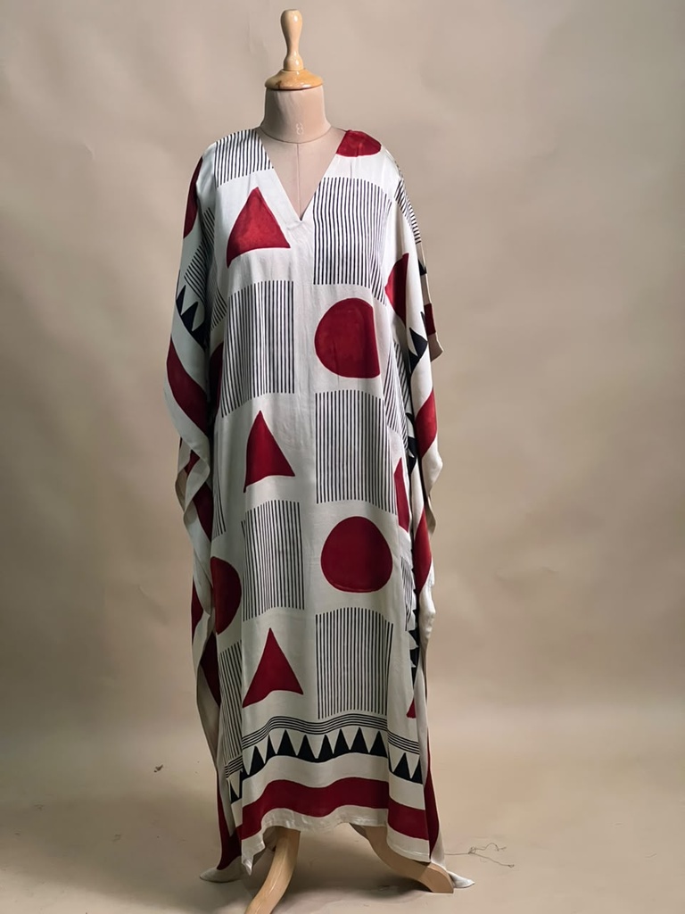 Ajrakh Modal Silk Kaftans 4801 IVORY 3 FREE SIZE
