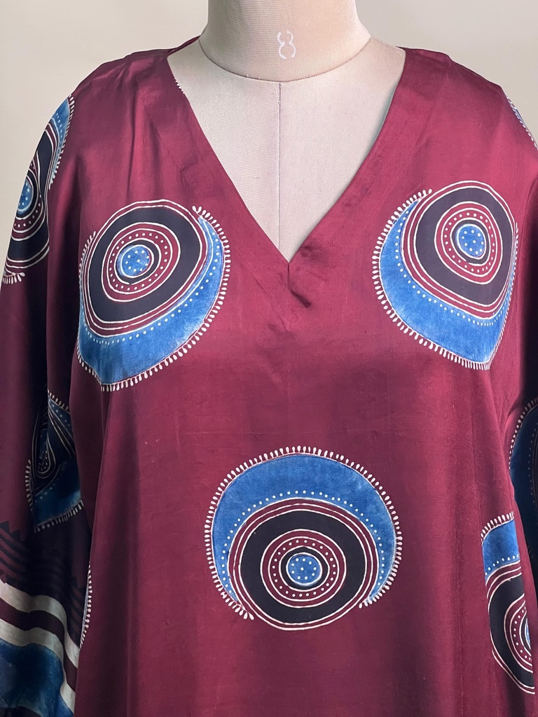 Ajrakh Modal Silk Kaftans 4801 MAROON FREE SIZE