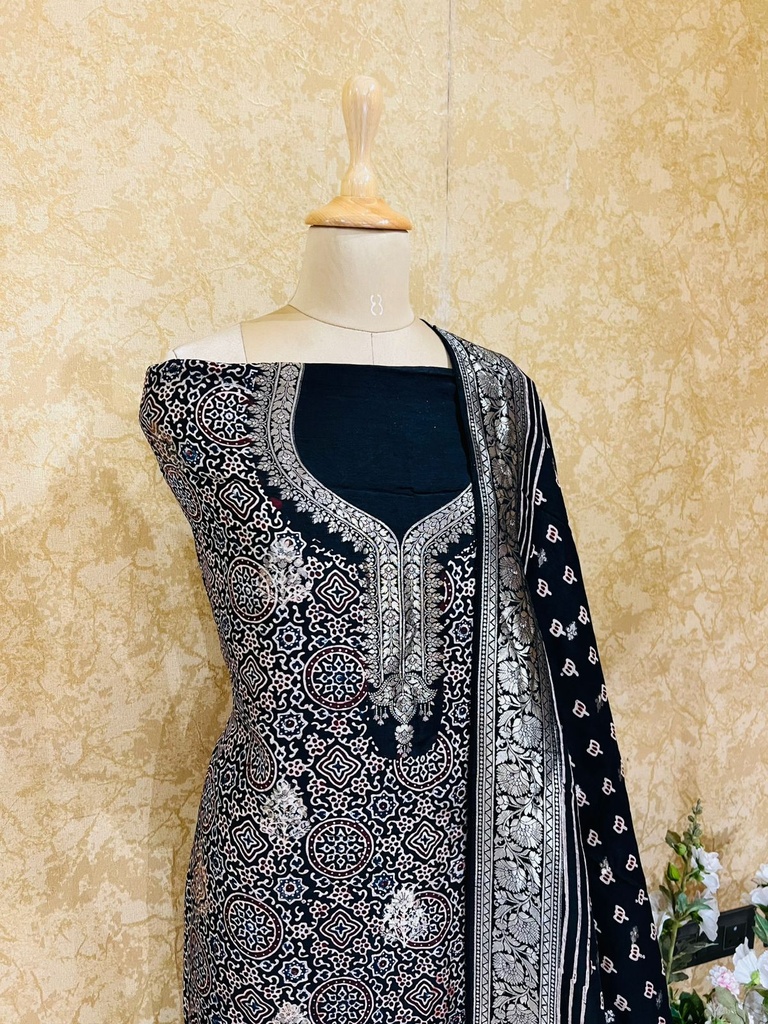Ajrakh Dola Silk Sarees 5048
