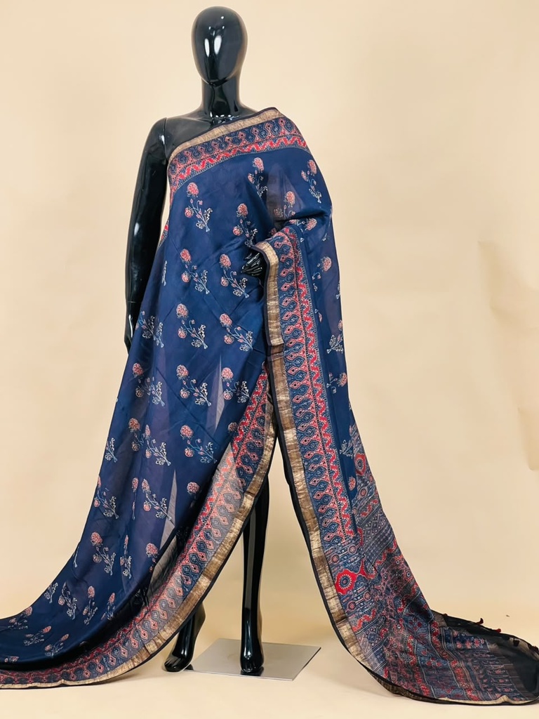Ajrakh Maheshwari Silk Sarees 5028 BLUE 2