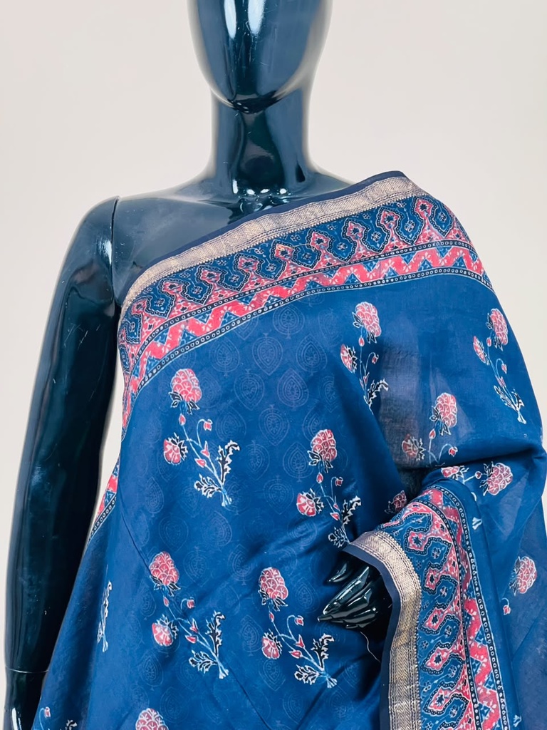 Ajrakh Maheshwari Silk Sarees 5028 BLUE 2