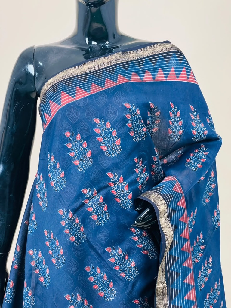 Ajrakh Maheshwari Silk Sarees 5028 BLUE 3