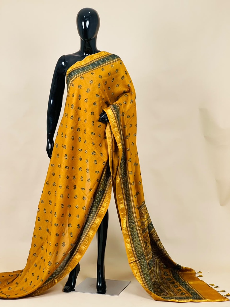 Ajrakh Maheshwari Silk Sarees 5028 YELLOW 2