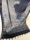 Ajrakh Maheshwari Silk Sarees 5028 BLACK LOTUS