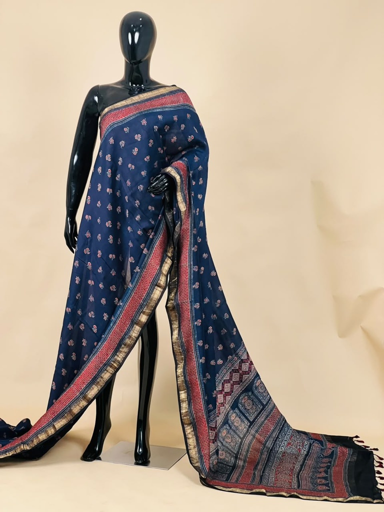 Ajrakh Maheshwari Silk Sarees 5028 BLUE 