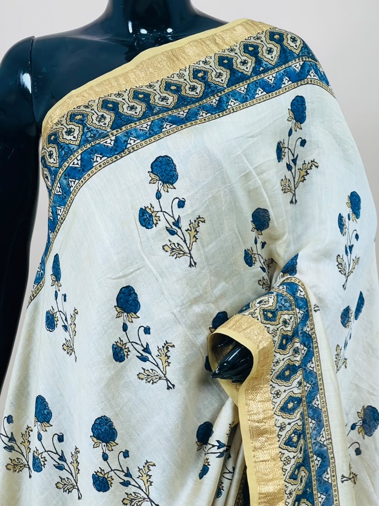 Ajrakh Maheshwari Silk Sarees 5028 IVORY