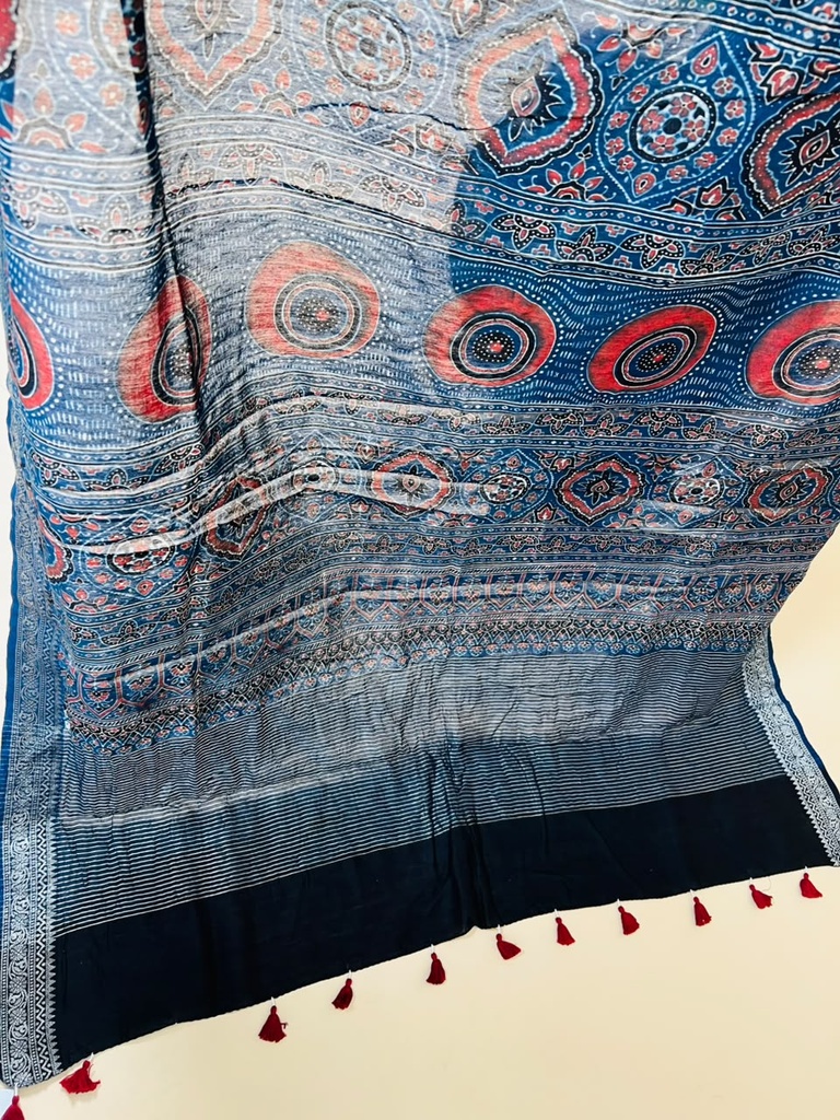 Ajrakh Maheshwari Silk Sarees 5028 BLUE 2