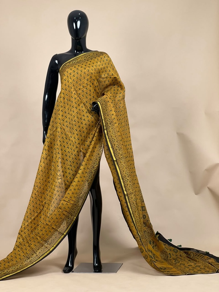 Ajrakh Chanderi Silk Sarees 5028 YELLOW 1