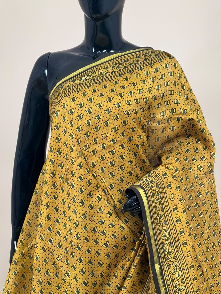 Ajrakh Chanderi Silk Sarees 5028 YELLOW 1