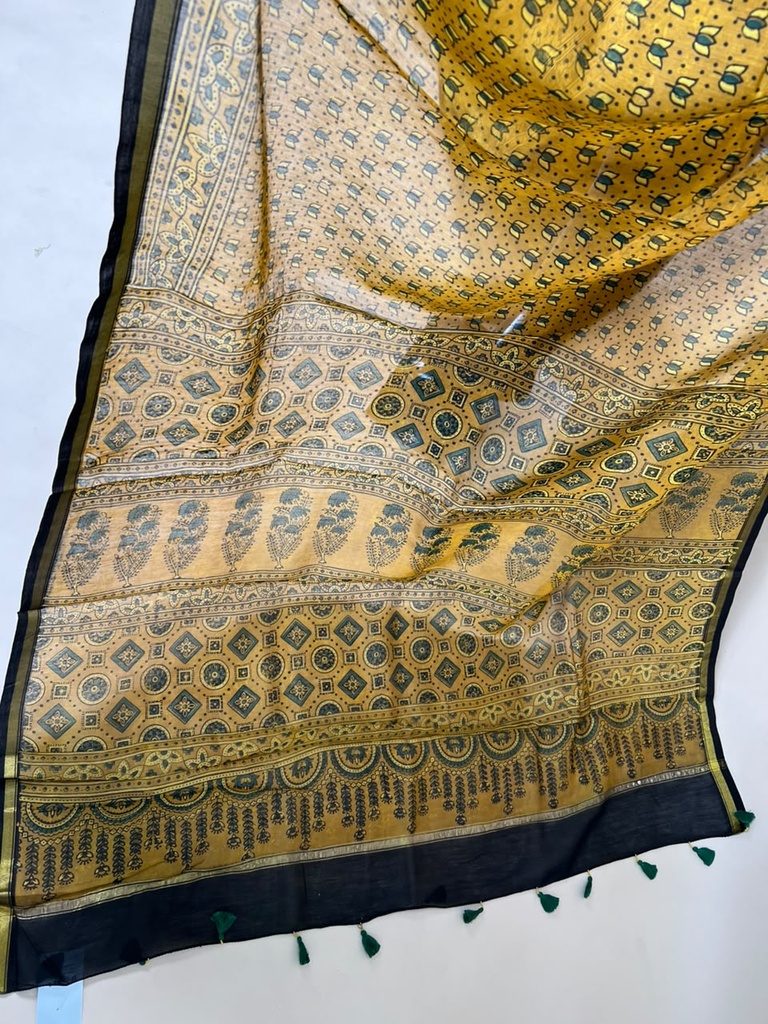 Ajrakh Chanderi Silk Sarees 5028 YELLOW 1