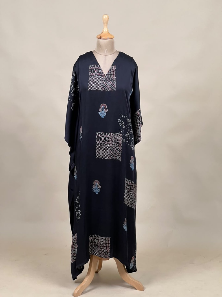 Ajrakh Modal Silk Kaftans 4801 BLACK 3 FREE SIZE