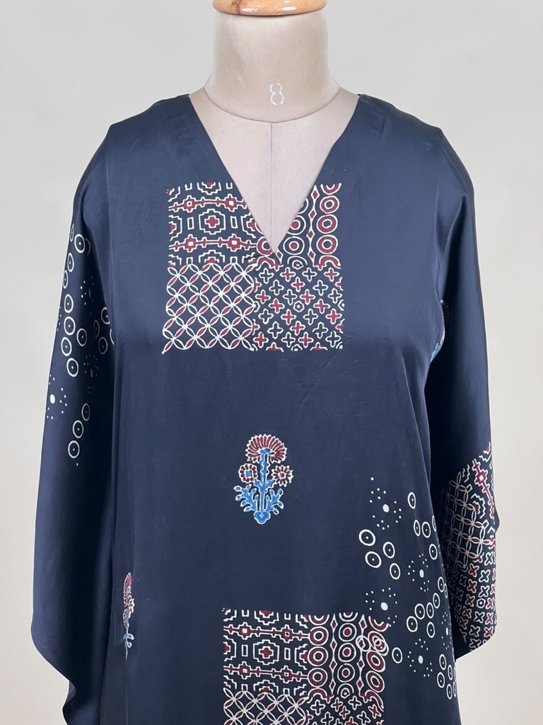 Ajrakh Modal Silk Kaftans 4801 BLACK 3 FREE SIZE