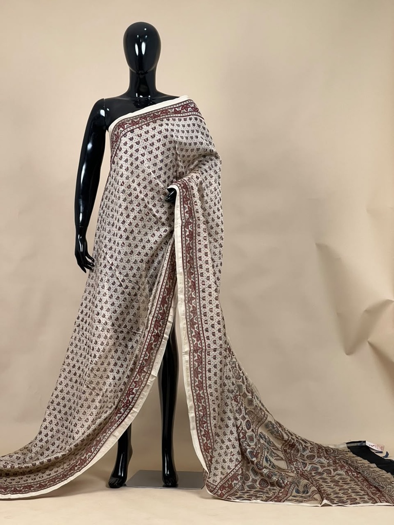 Ajrakh Chanderi Silk Sarees 5028 IVORY 3