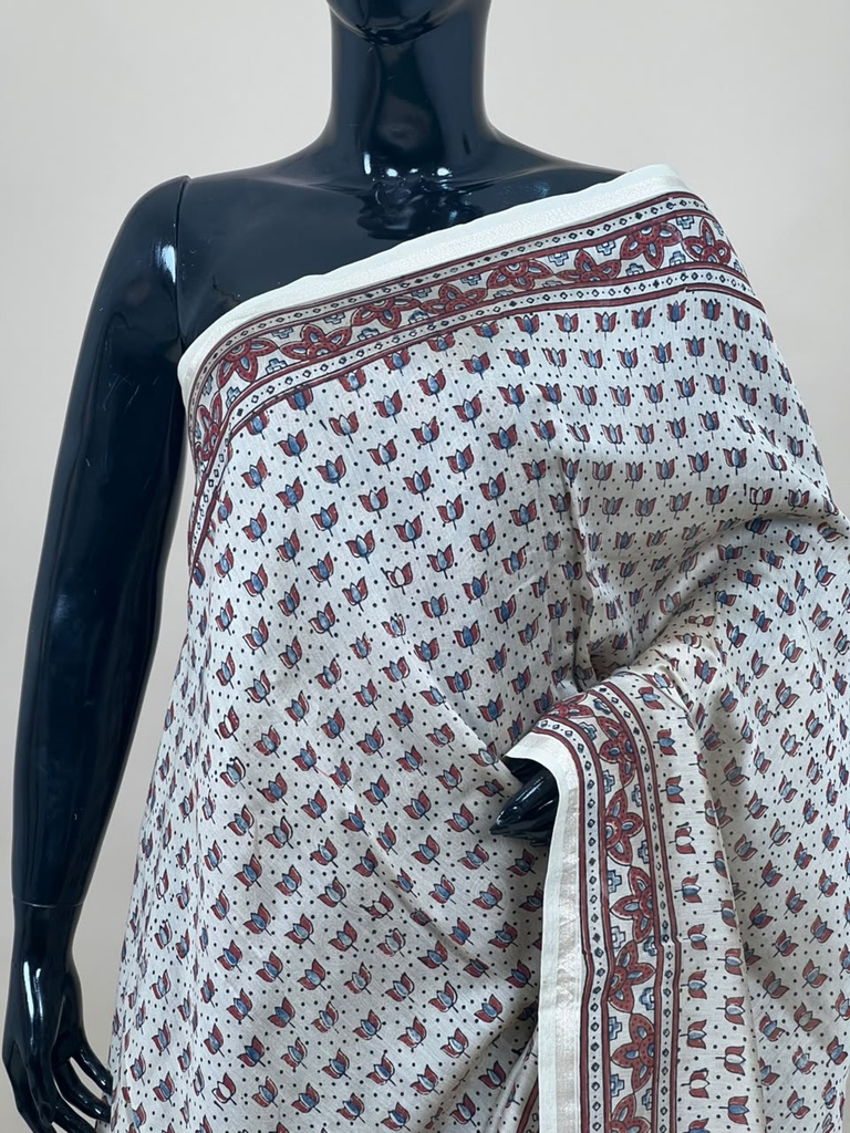 Ajrakh Chanderi Silk Sarees 5028 IVORY 3