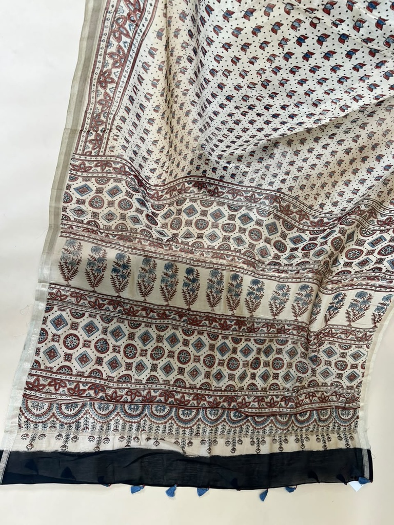 Ajrakh Chanderi Silk Sarees 5028 IVORY 3