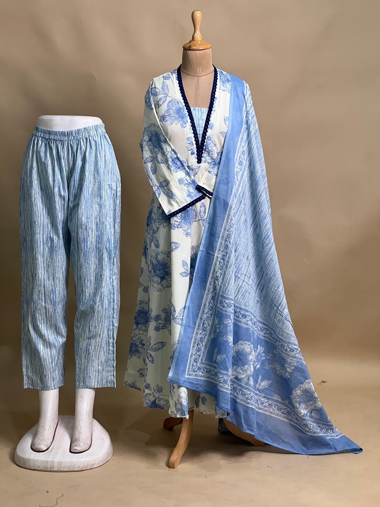 Cotton Anarkali Kurti sets 8010 LIGHT BLUE