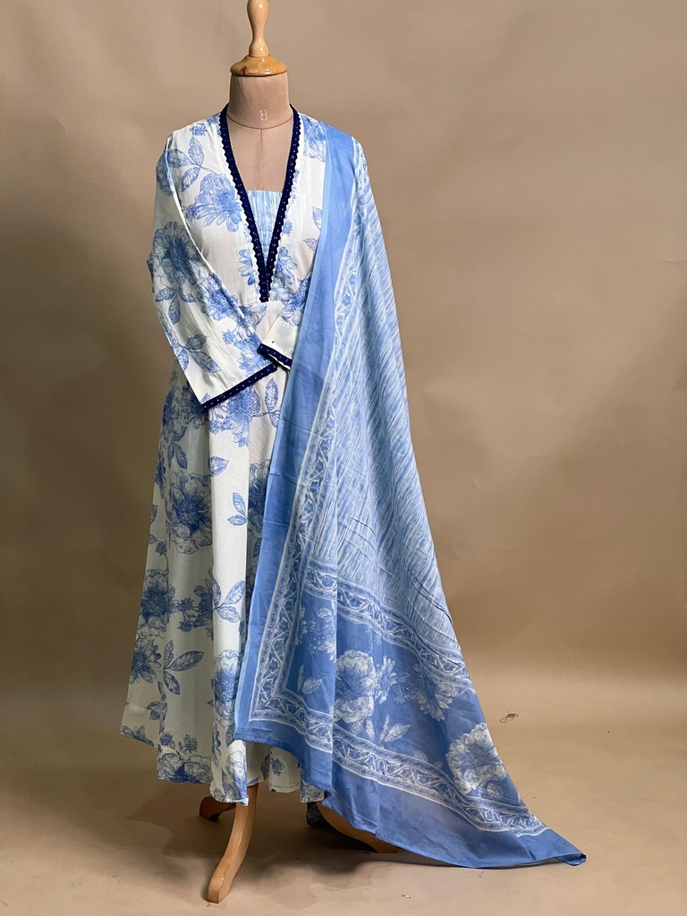 Cotton Anarkali Kurti sets 8010 LIGHT BLUE