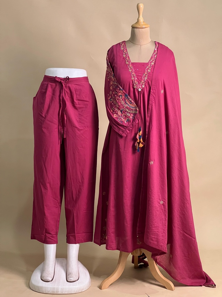 Premium Embroidered Cotton kurti sets 5043 PINK
