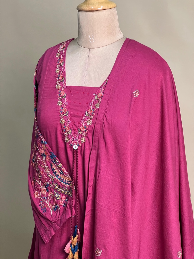 Premium Embroidered Cotton kurti sets 5043 PINK