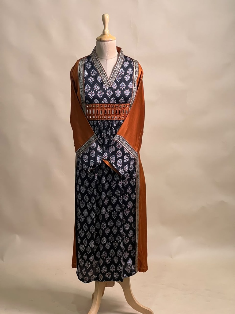 Ajrakh Modal Silk Aline Kurti 5053 RUST ORANGE 3