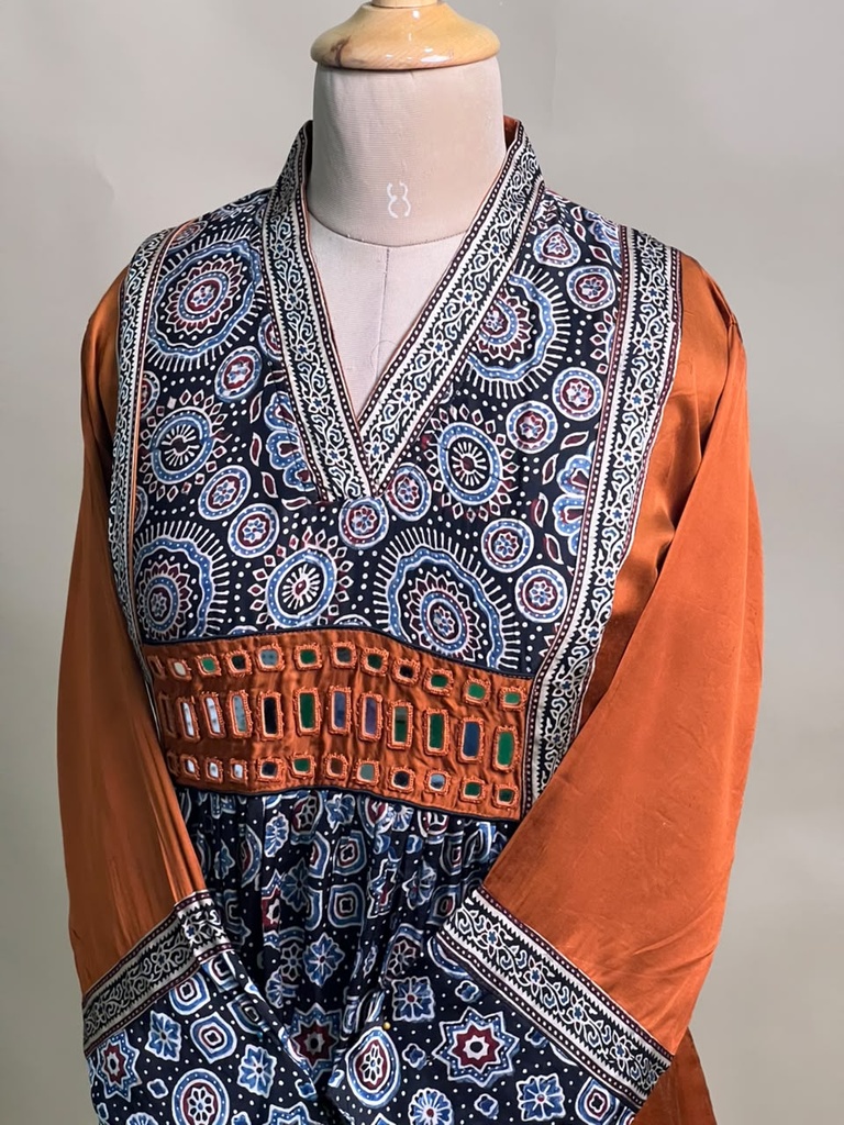 Ajrakh Modal Silk Aline Kurti 5053 RUST ORANGE 2